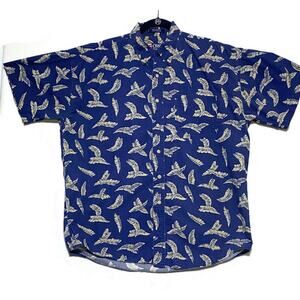 Chaps Button Up Shirt Men's Size Large Short Sleeve Blue With Brown Accents